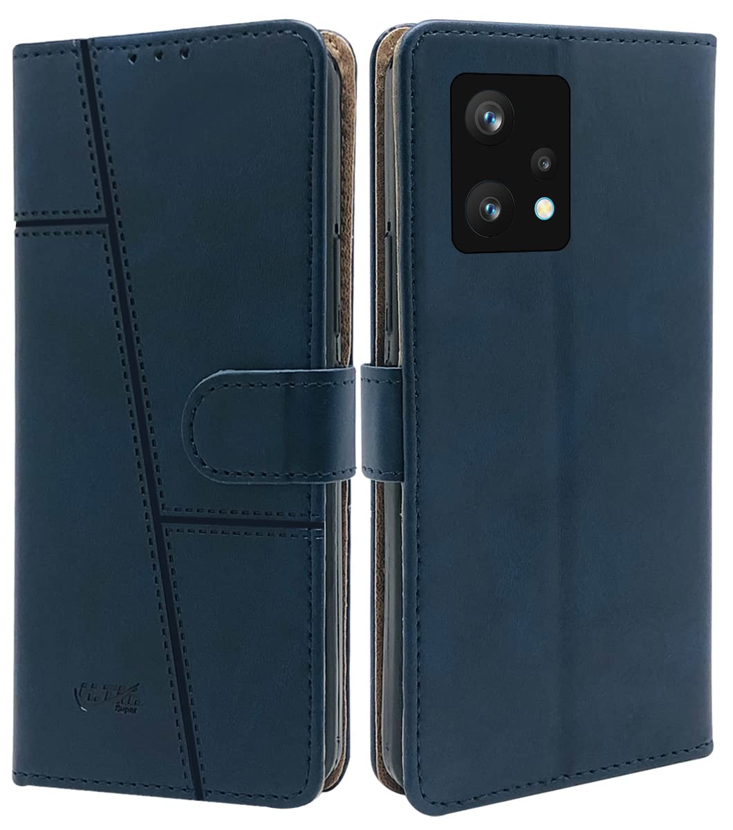 For Realme 9 Pro Flip Cover Case (Stitched Leather Finish | Magnetic Closure | Inner TPU | Foldable Stand | Wallet Card Slots)