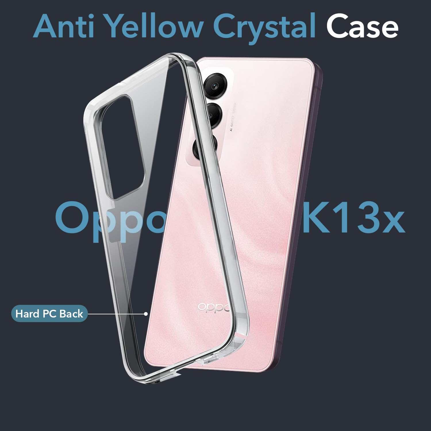 For Oppo K13X Back Cover Case Lifetime Anti-Yellow Clear (Sleek Hard Crystal | Shockproof and Camera Protection)