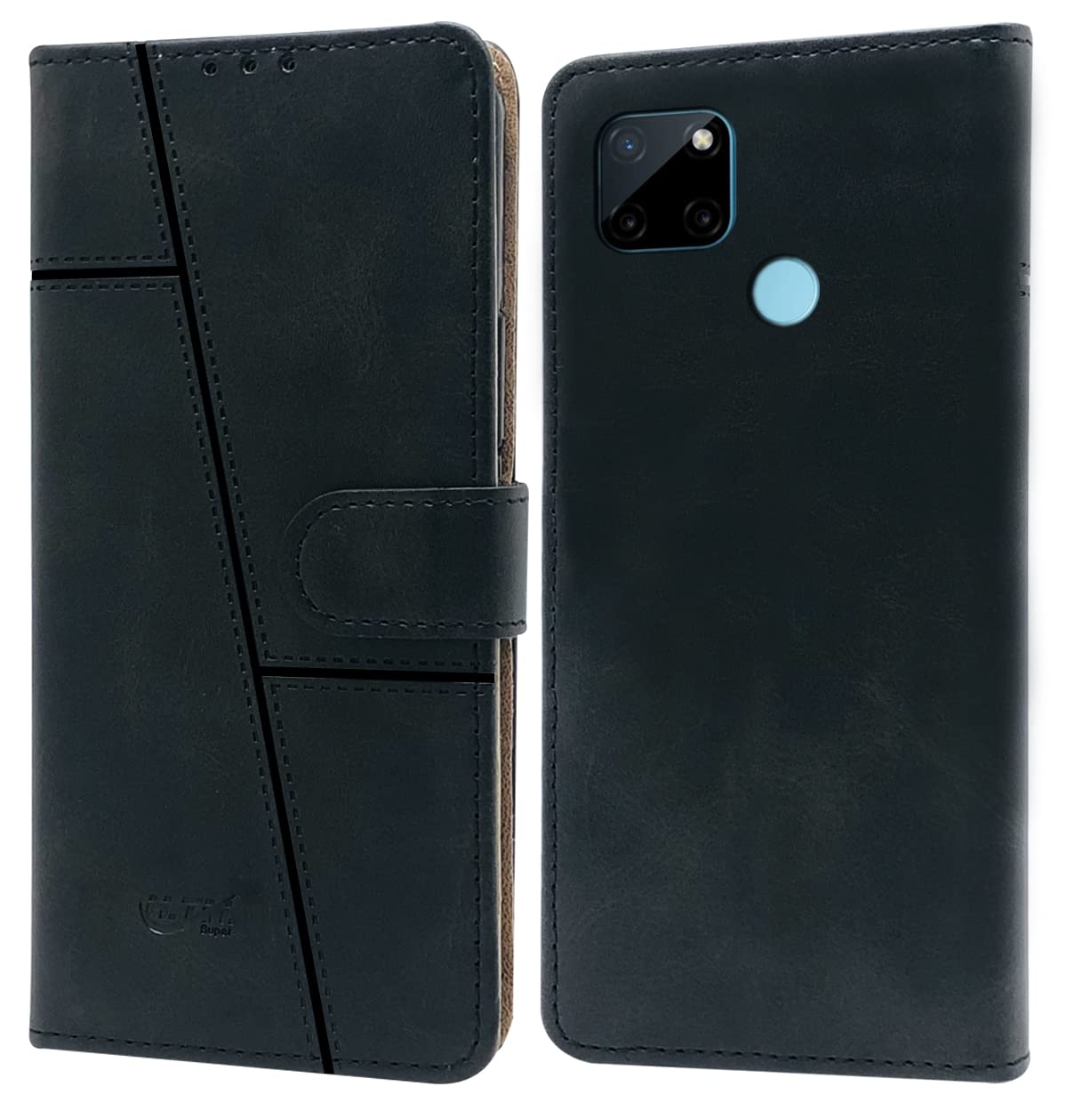 For Realme C25Y | C21Y Flip Cover Case (Stitched Leather Finish | Magnetic Closure | Inner TPU | Foldable Stand | Wallet Card Slots)