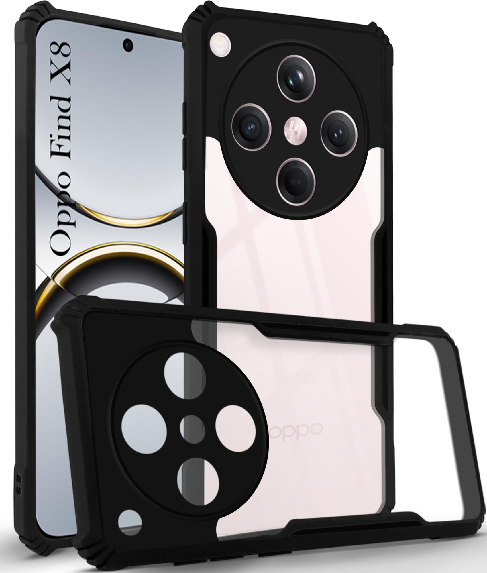 For Oppo Find X8 Back Cover Case ( Shockproof with Polycarbonate Clear Panel | Professional Black)
