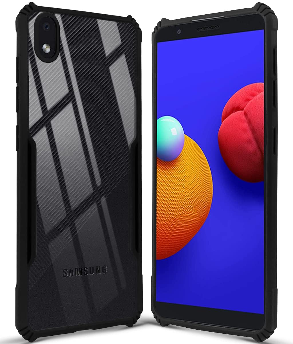 For Samsung Galaxy M01 Core Back Cover Case (Shockproof with Polycarbonate Clear Panel | Professional Black)