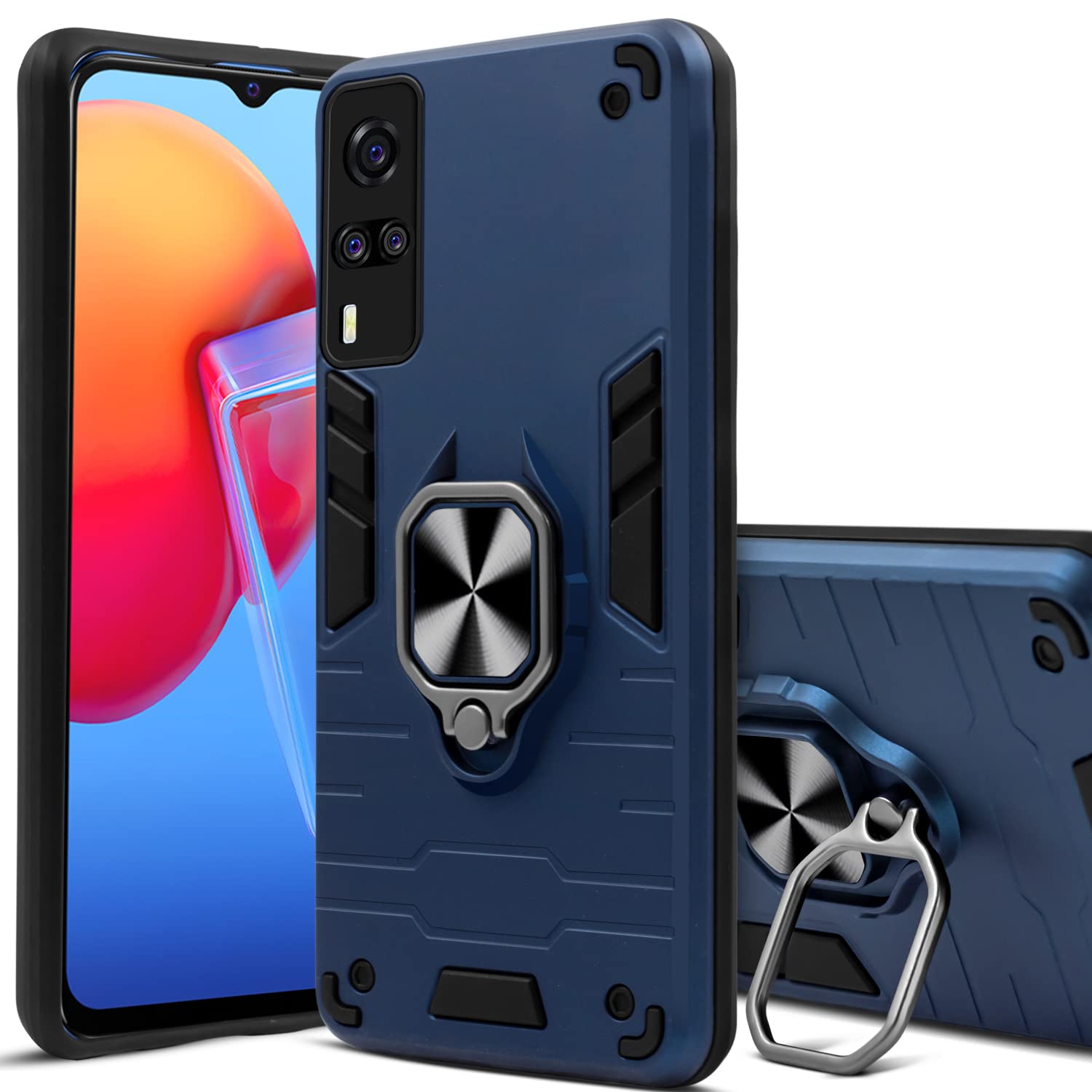 For Vivo Y31 (2021) Back Cover Case (Dual Layer Hybrid Armor | Ring Holder & Kickstand in-Built | 360 Degree Shockproof)