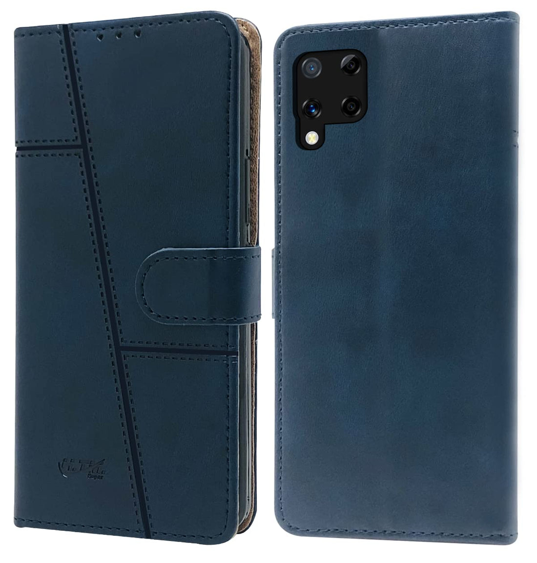 For Realme C15 Flip Cover Case (Stitched Leather Finish | Magnetic Closure | Inner TPU | Foldable Stand | Wallet Card Slots)