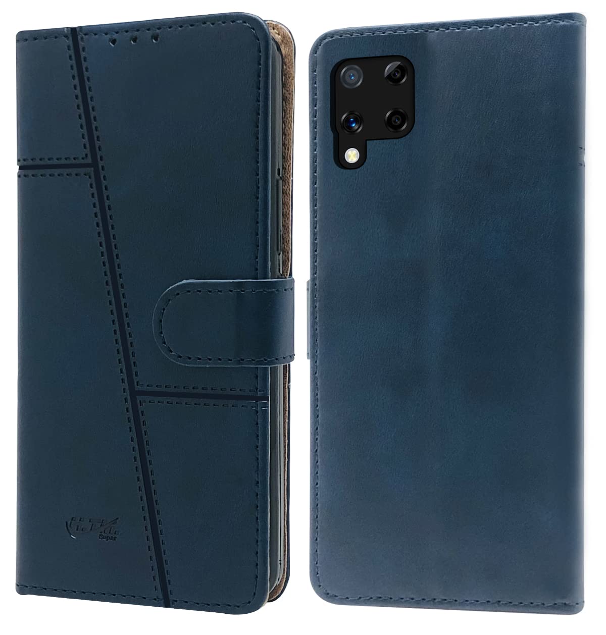 For Realme C15 Flip Cover Case (Stitched Leather Finish | Magnetic Closure | Inner TPU | Foldable Stand | Wallet Card Slots)