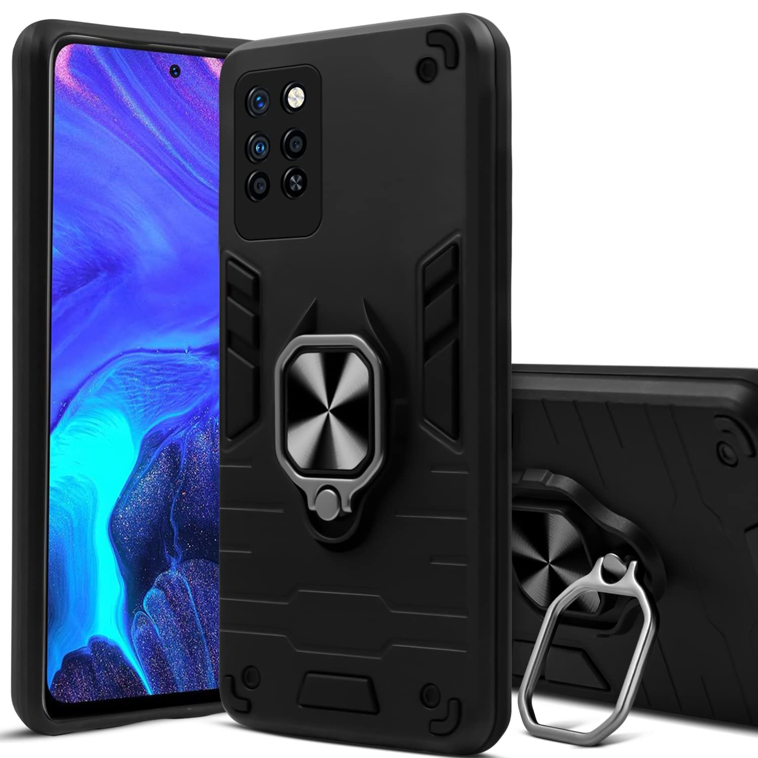 For Infinix Note 10 Pro Back Cover Case (Dual Layer Hybrid | Ring Holder & Kickstand | 360 Degree Shockproof Protection)