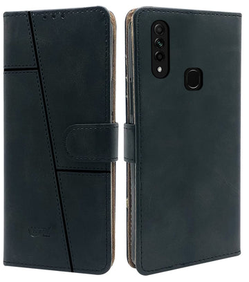 For Oppo A8 Flip Cover Case (Stitched Leather with Magnetic Closure)