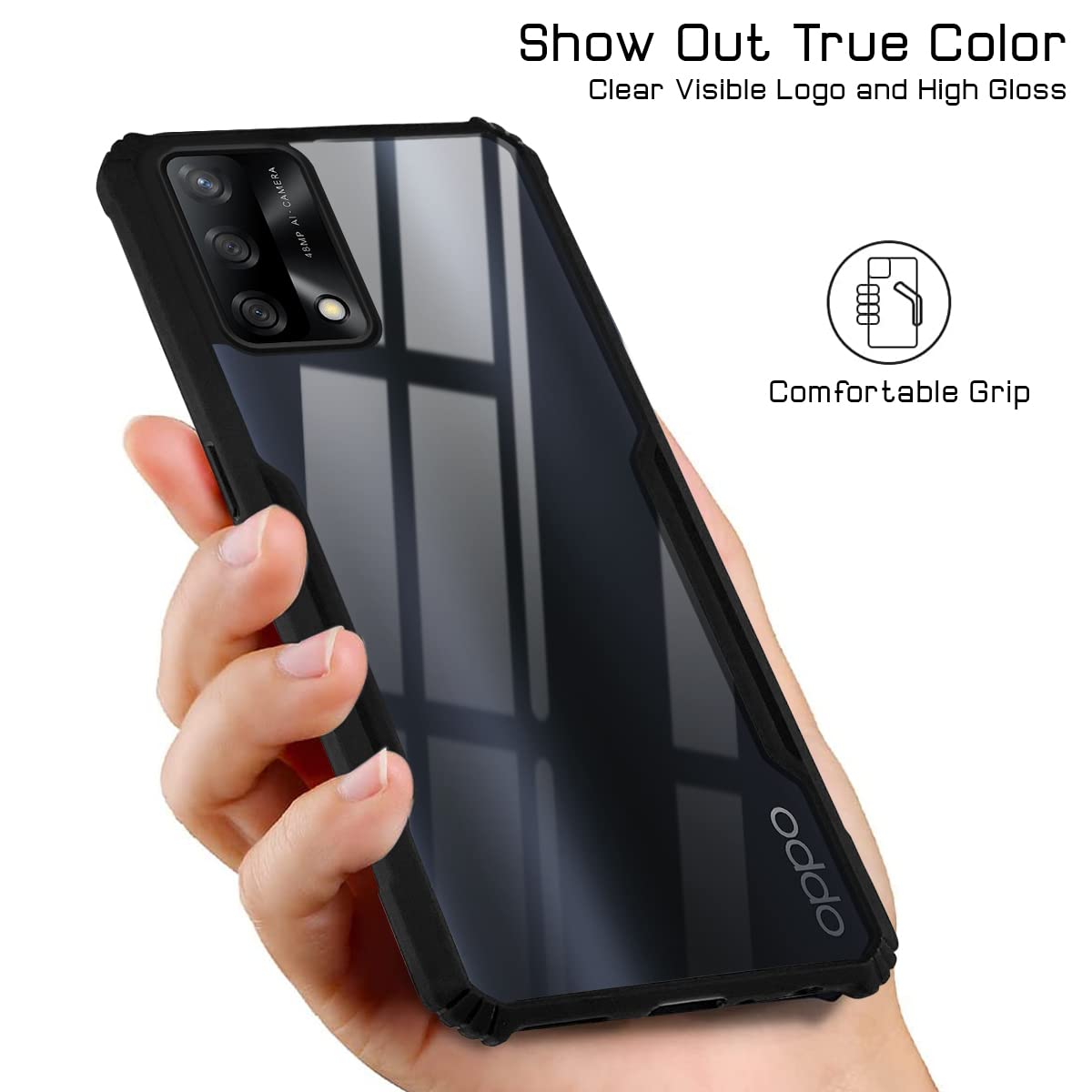 For Oppo F19 | F19s Back Cover Case (Crystal Glass Back | Camera Protection | Shockproof Bumpers)