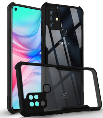 For Infinix Hot 10 Back Cover Case (Shockproof with Polycarbonate Clear Panel)