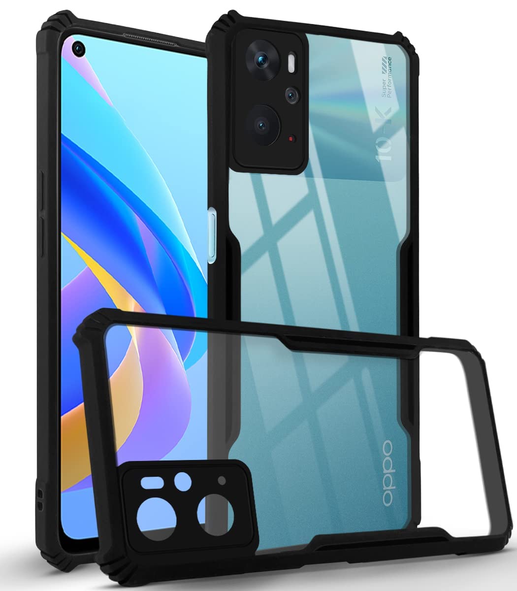 For Oppo A76 | A36 | A96 Back Cover Case (Crystal Glass Back | Camera Protection | Shockproof Bumpers | Professional Black)
