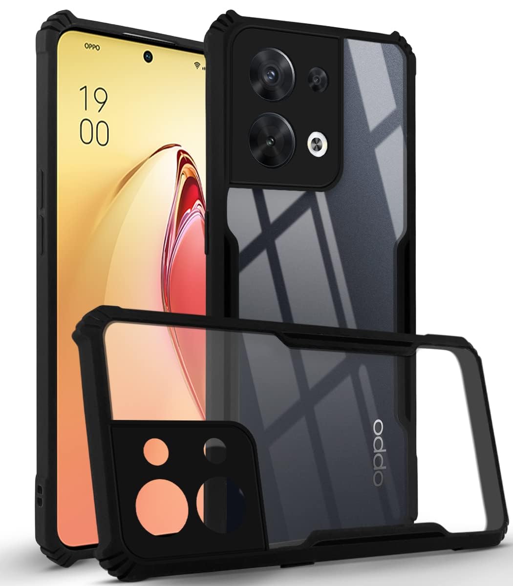 For Oppo Reno8 5G | Reno 8 5G Back Cover Case (Crystal Glass Back | Camera Protection | Shockproof | Professional Black)