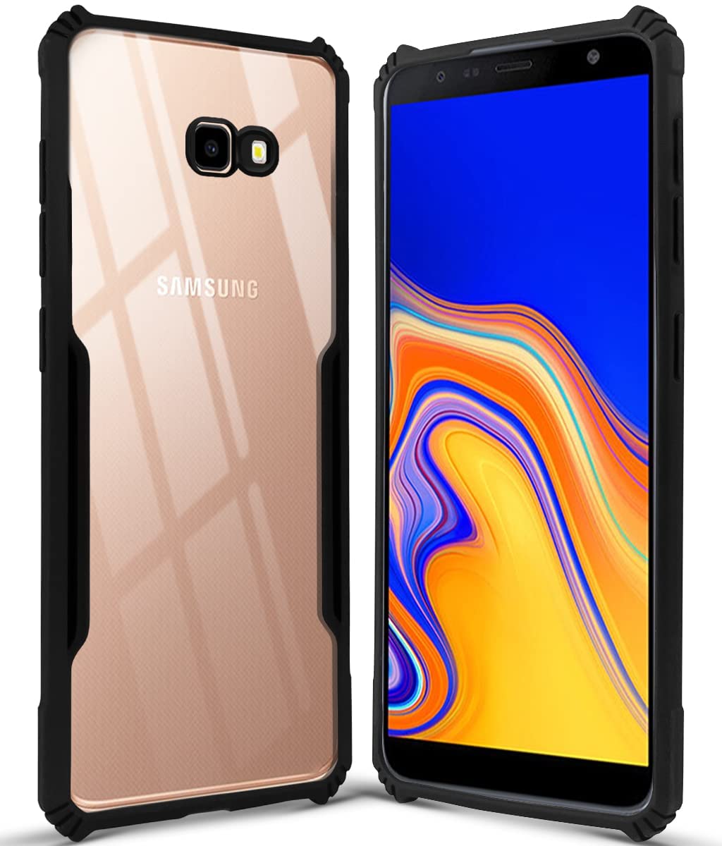 For Samsung Galaxy J4 Plus Back Cover Case (Crystal Glass Back | Shockproof Bumpers)