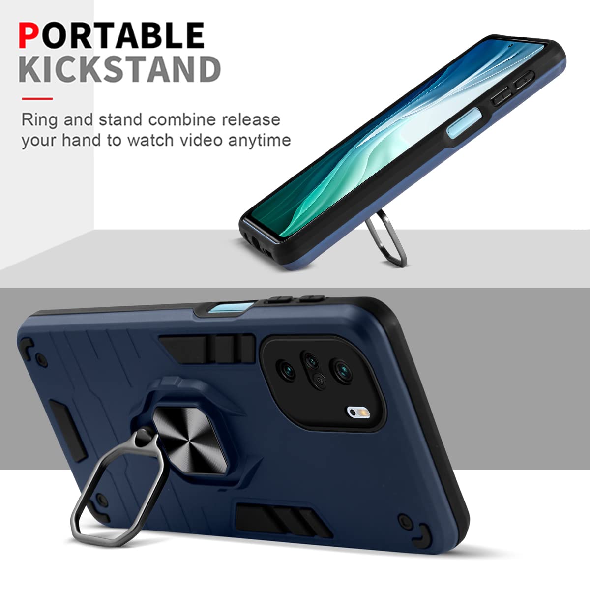 For Xiaomi Mi 11X | 11X Pro 5G Back Cover Case  (Dual Layer Hybrid Armor | Ring Holder & Kickstand in-Built | 360 Degree Shockproof Protection | Iron Black)