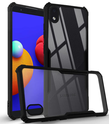 For Samsung Galaxy M01 Core Back Cover Case (Shockproof with Polycarbonate Clear Panel | Professional Black)