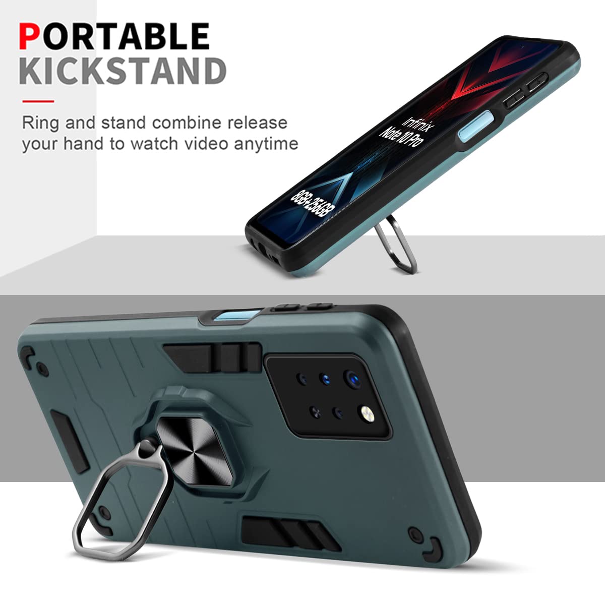 For Infinix Note 10 Pro Back Cover Case (Dual Layer Hybrid | Ring Holder & Kickstand | 360 Degree Shockproof Protection)