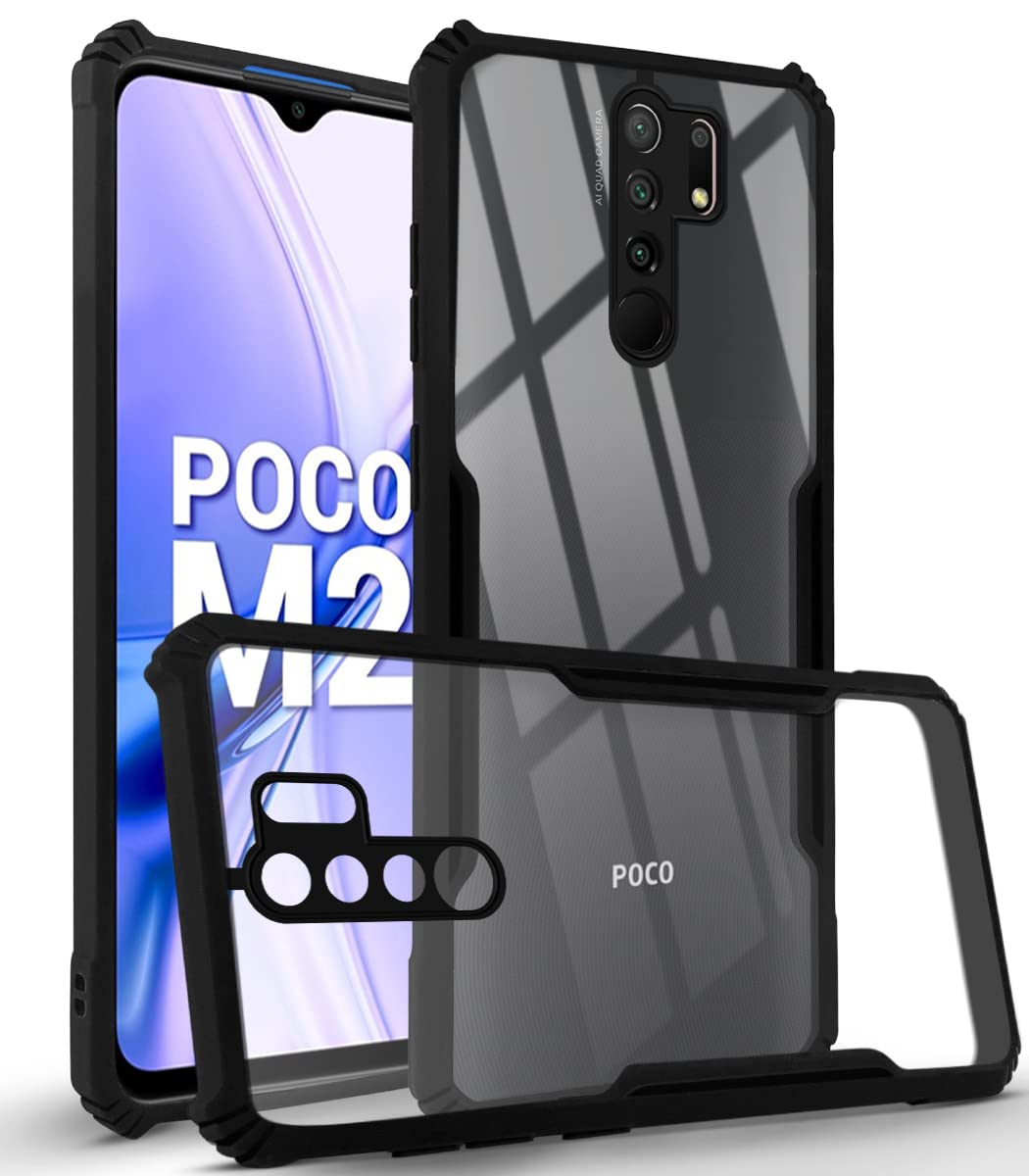 For Poco M2 Back Cover Case (Crystal Glass Back | Camera Protection | Shockproof Bumpers)