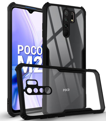 For Poco M2 Back Cover Case (Crystal Glass Back | Camera Protection | Shockproof Bumpers)