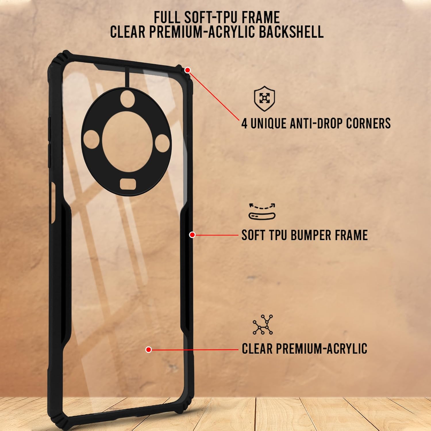 For Lava Blaze 2 5G Back Cover Case (Shockproof with Polycarbonate Clear Panel)
