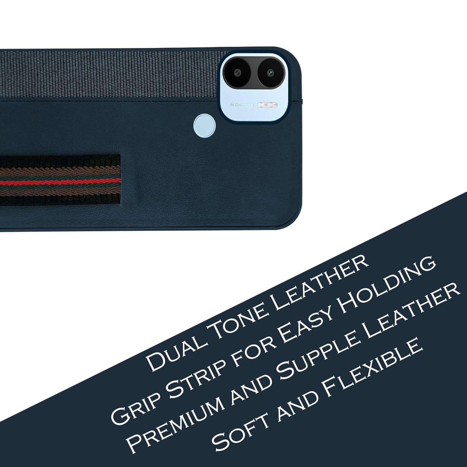 For Poco C50 | Poco C51 Back Cover Case (Professional PU Leather | Strip Chain Holder Socket)