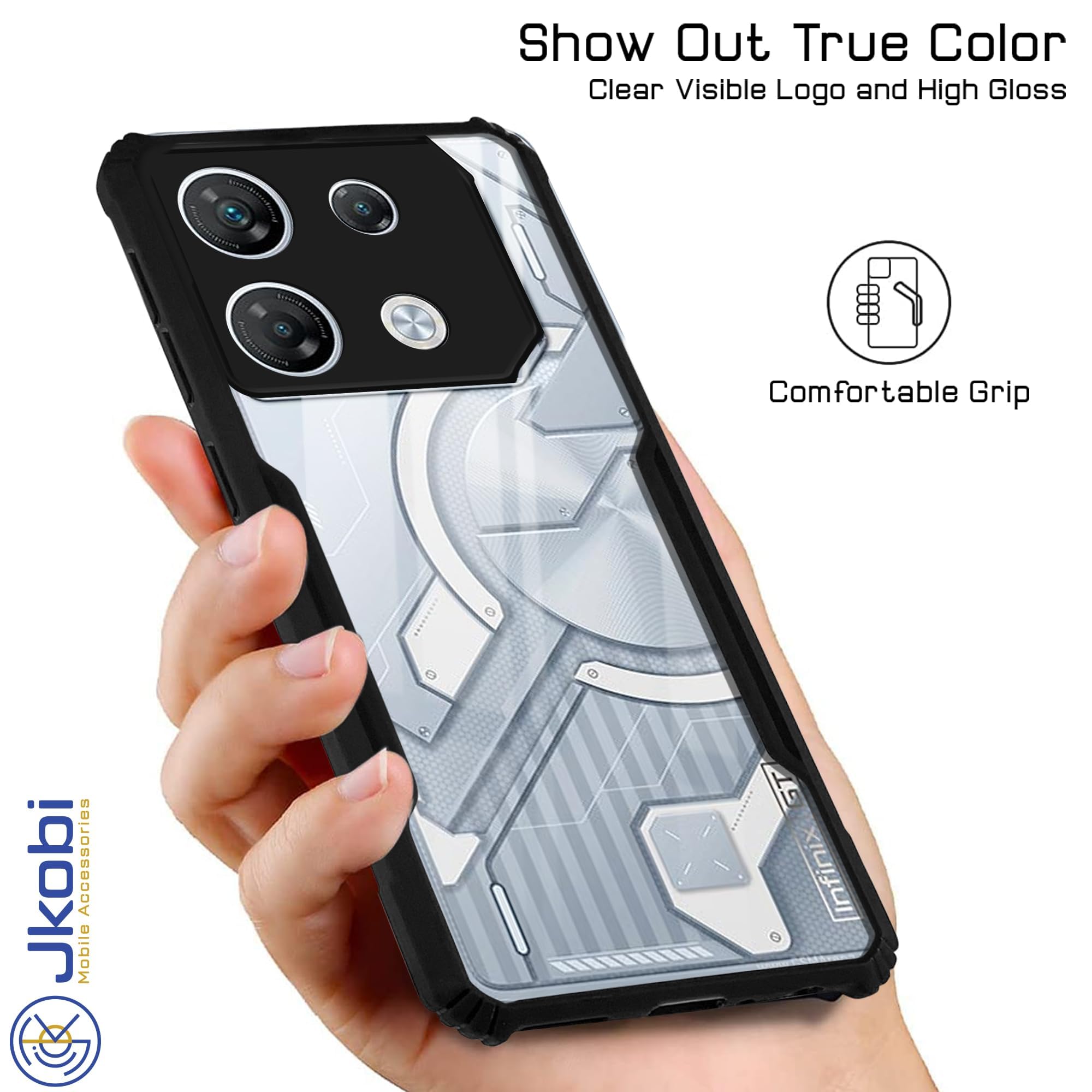 For Infinix GT 10 Pro Back Case Cover (Shockproof with Polycarbonate Clear Panel | Professional Black)
