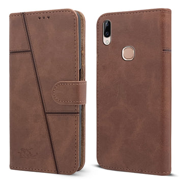 For Vivo Y83 Pro | Y89 Flip Cover Case (Stitched Leather Finish | Magnetic Closure | Inner TPU | Foldable Stand | Wallet Card Slots)