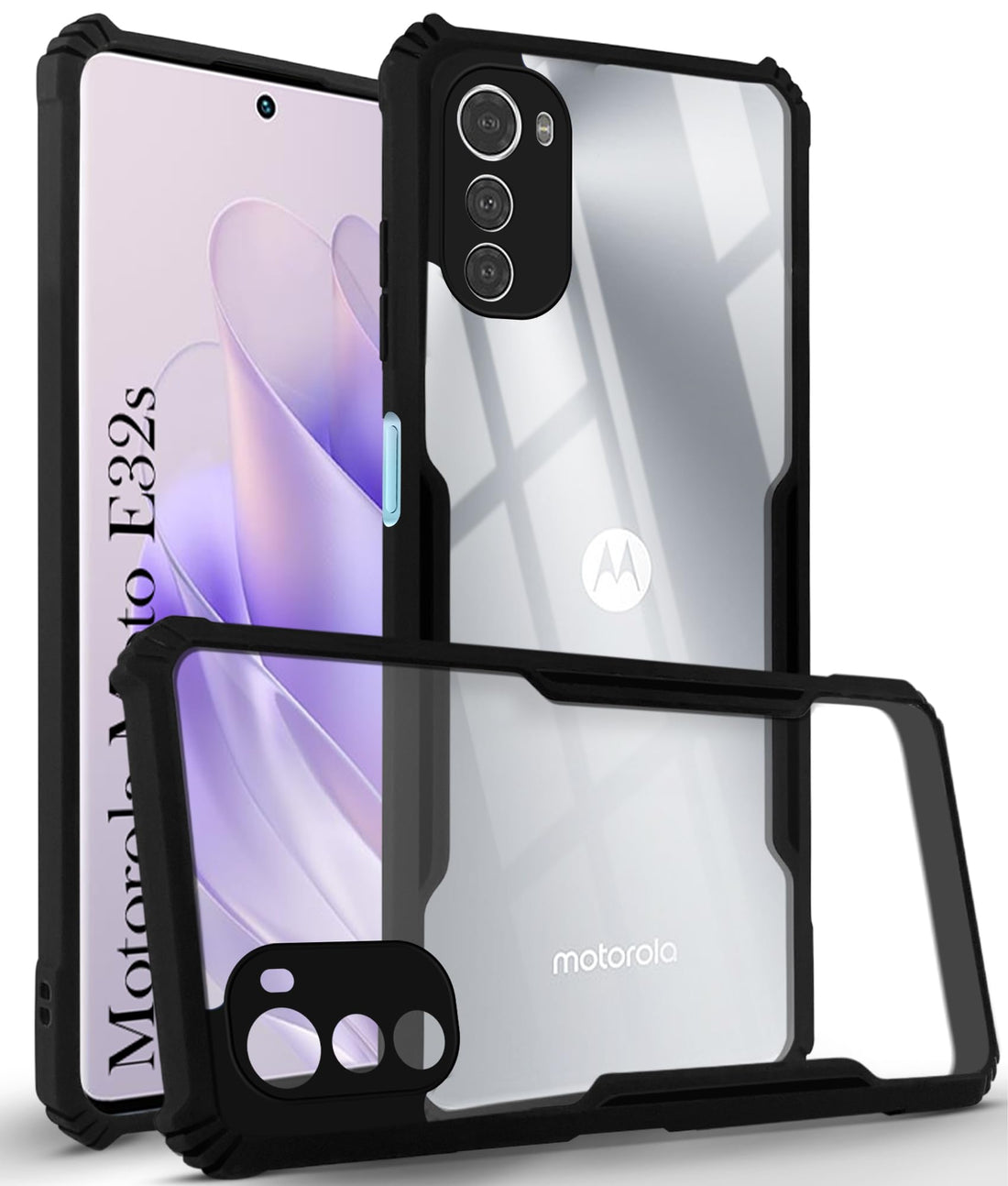 For Motorola Moto E32s Back Cover Case (Shockproof with Polycarbonate Clear Panel)