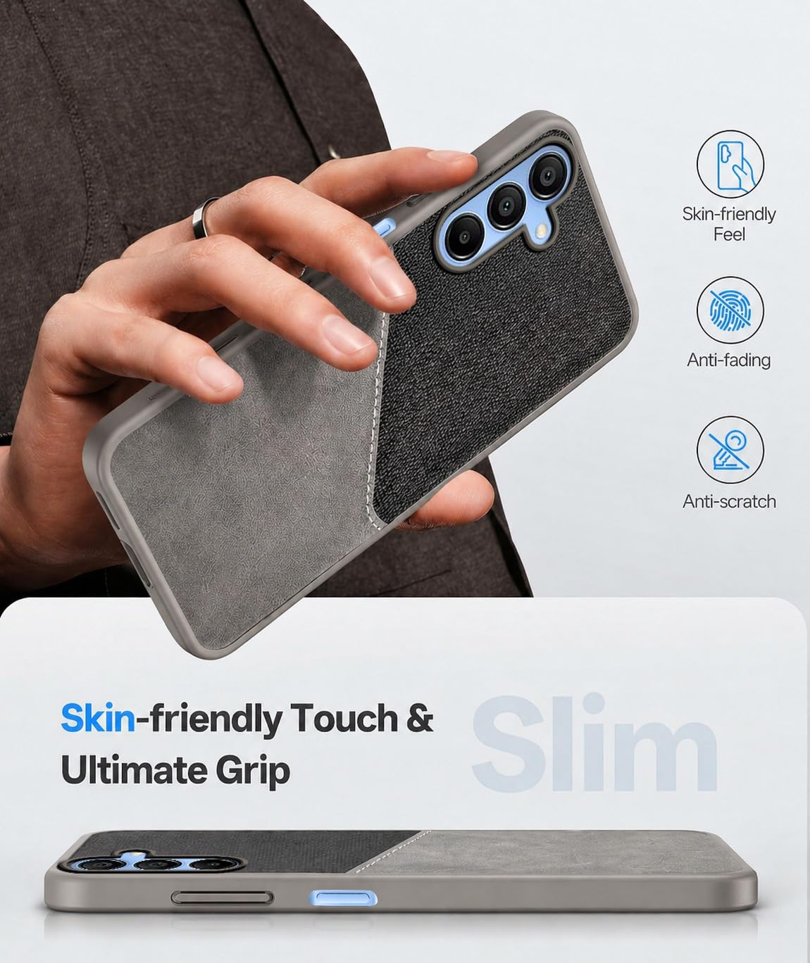 For Samsung Galaxy A15 5G Back Cover Case (Dual PU Leather Stitch | Professional Minimalist | Soft and Flexible)