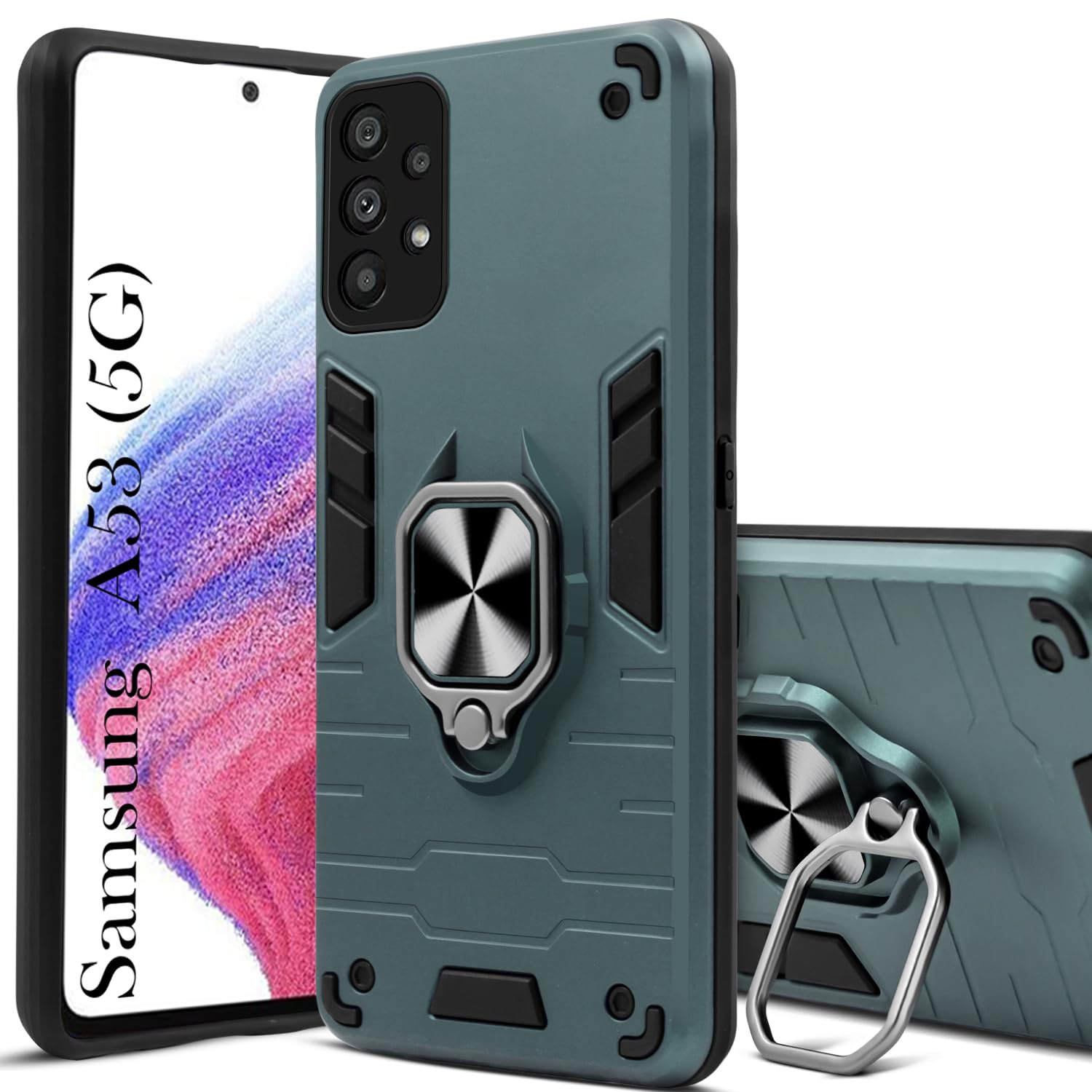 For Samsung Galaxy A53 5G Back Cover Case (Dual Embossed Design |Heavy Duty Screen and Camera Protection | Skidproof Texture | Matte Black)