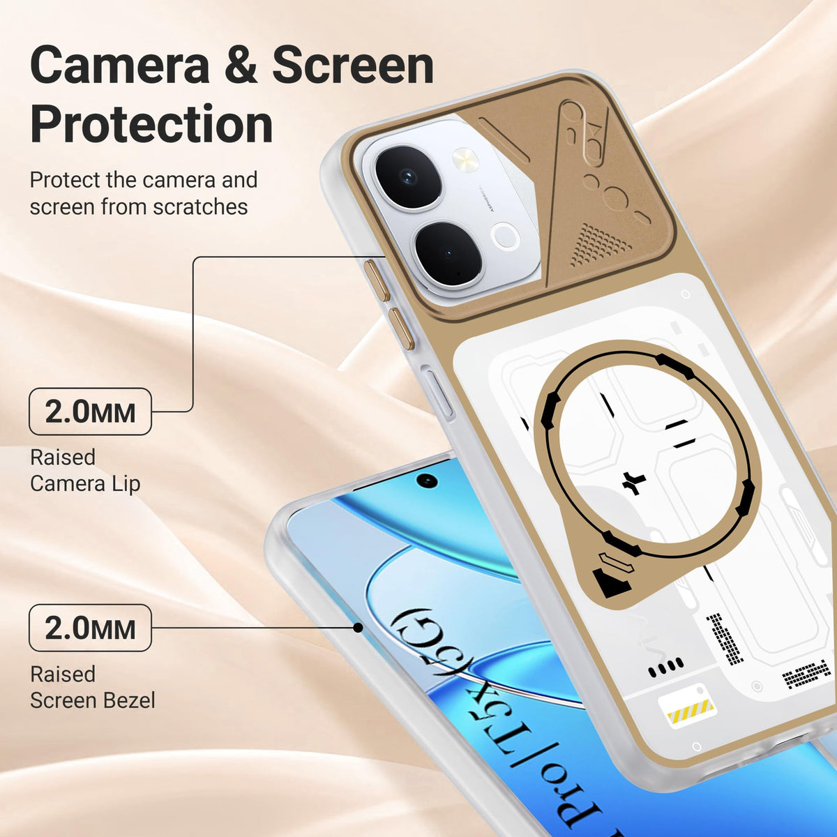 For Vivo Y51 Pro 5G | Vivo T5x Metallic Back Cover Case (Metallic Camera Protection & Buttons | Translucent Milky Shade | Hard Polycarbonate)