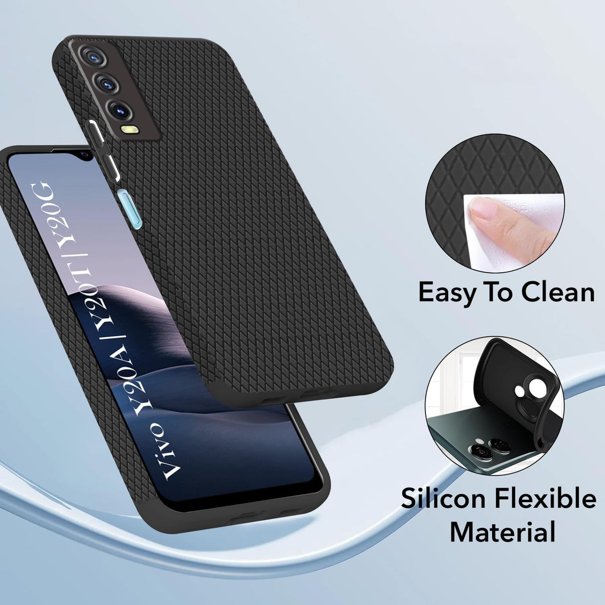 For Vivo Y20A | Y20T | Y20G Back Cover Case (Liquid Silicone | Side Grip | Camera Protection)