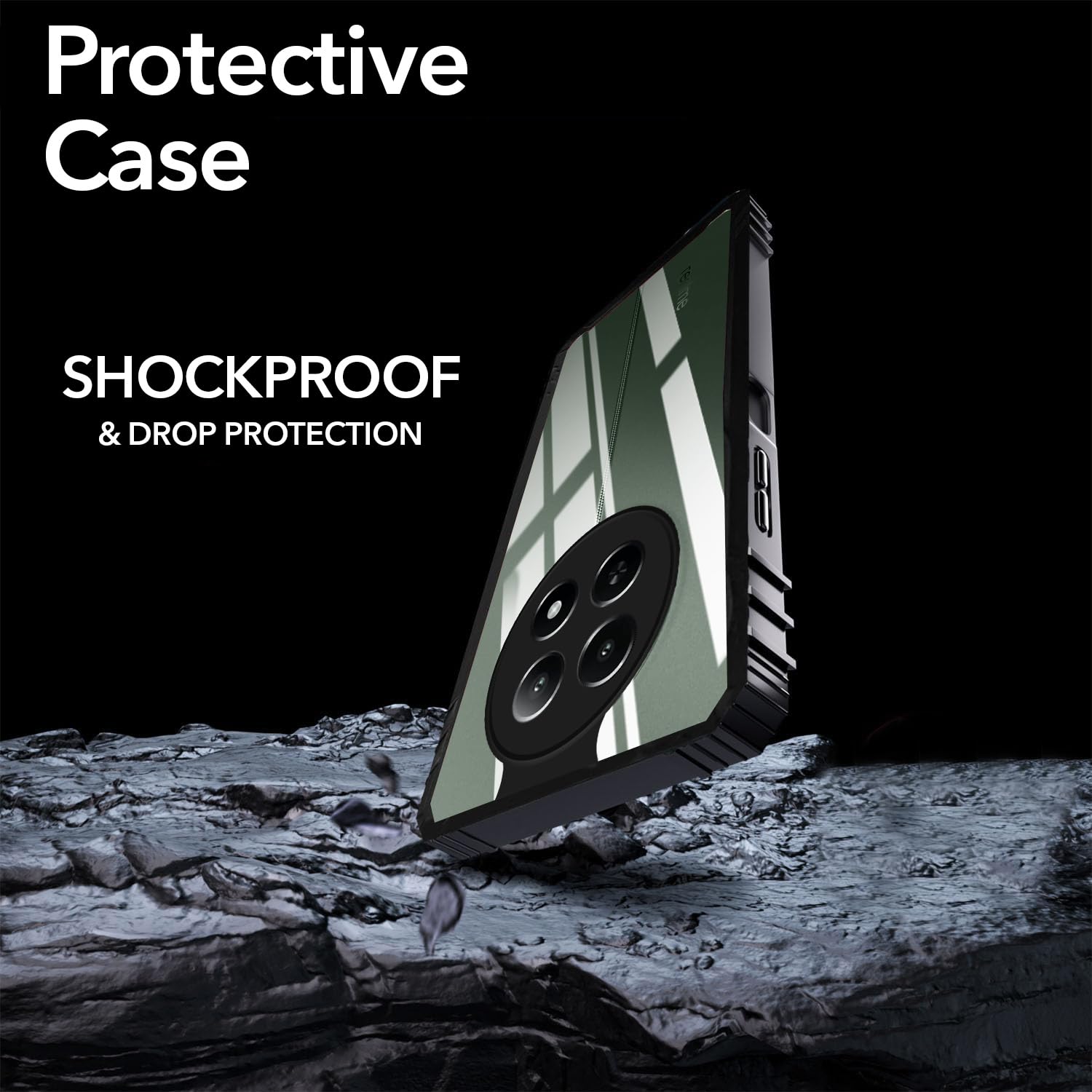 For Realme 12 | Realme 12X Back Cover Case (Ultimate Shockproof Bumpers | Anti Yellow | Rugged Armor | Hybrid PC | Black )