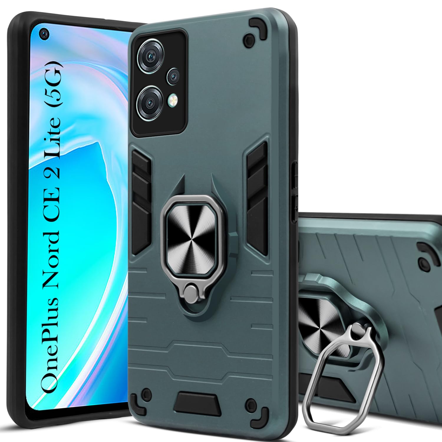 For OnePlus Nord CE 2 Lite 5G Back Cover Case (Dual Layer Hybrid | Ring Holder & Kickstand | 360 Degree Shockproof Protection)