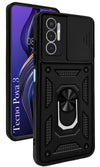 For Tecno Pova 3 Back Cover Case (Sliding Shutter Camera Protection | Polycarbonate |Ring Holder Kickstand)