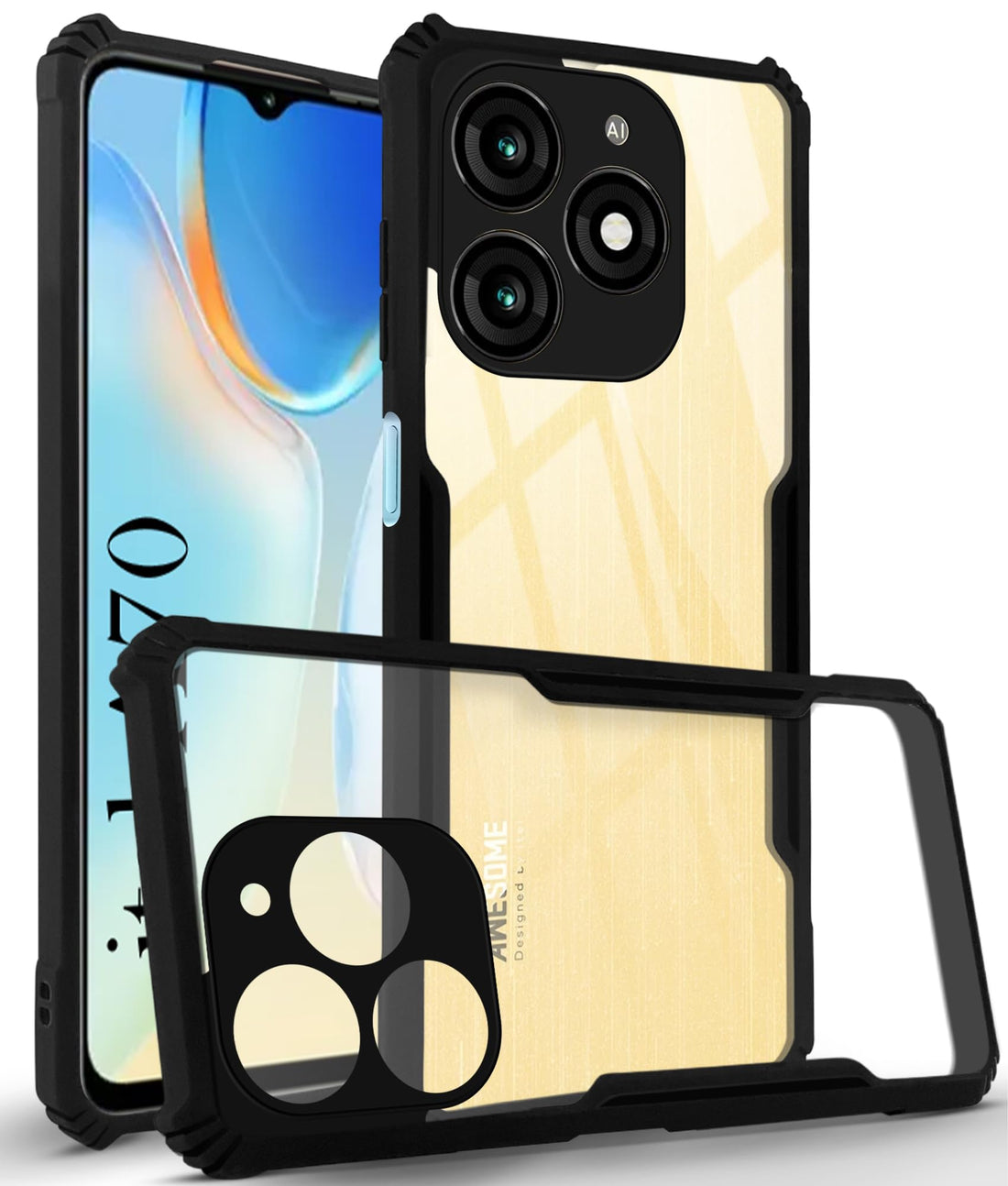 For Itel A70 Back Cover Case (Shockproof with Polycarbonate Clear Panel)