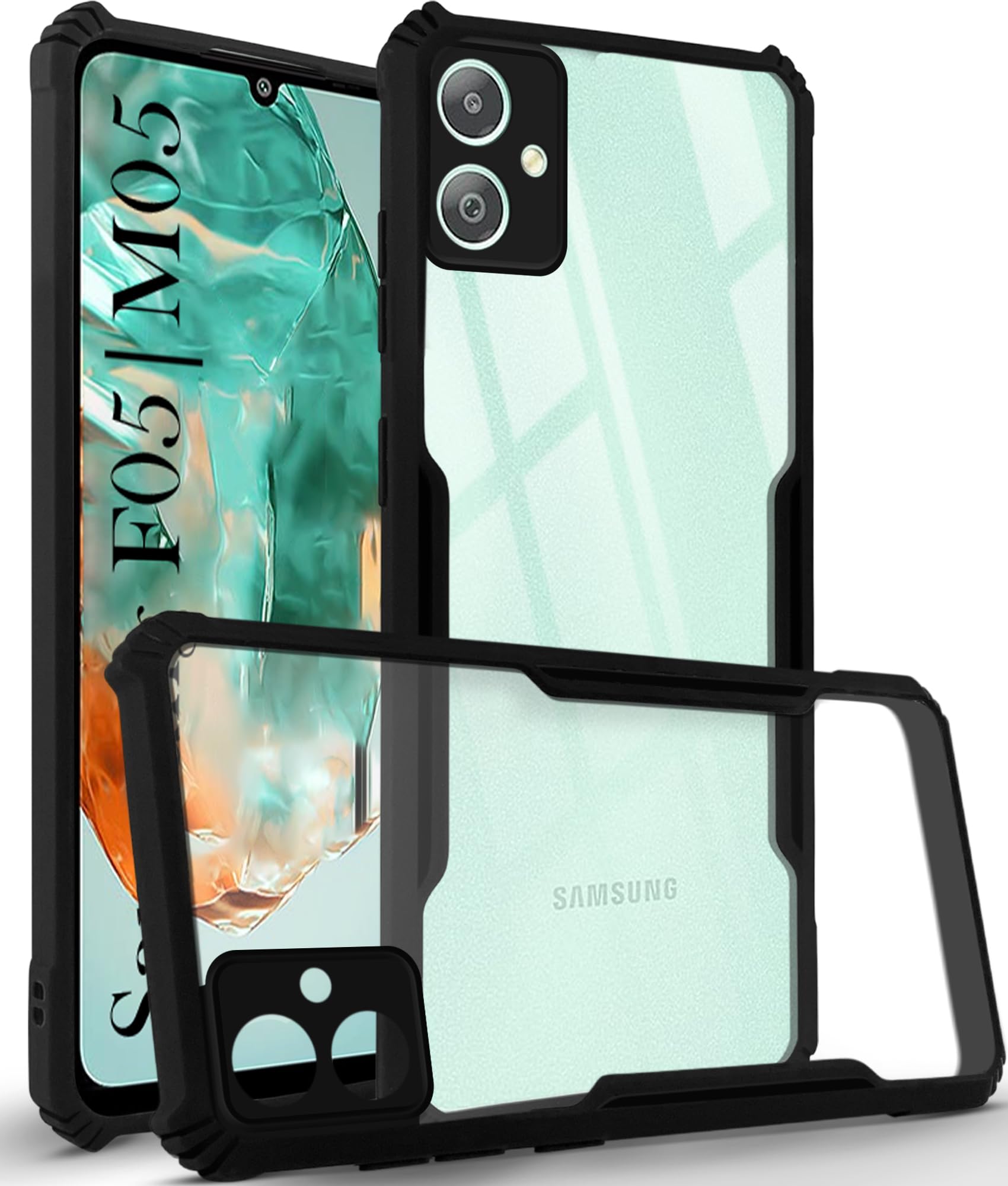For Samsung Galaxy F05 | M05 Back Cover Case ( Shockproof with Polycarbonate Clear Panel | Professional Black)