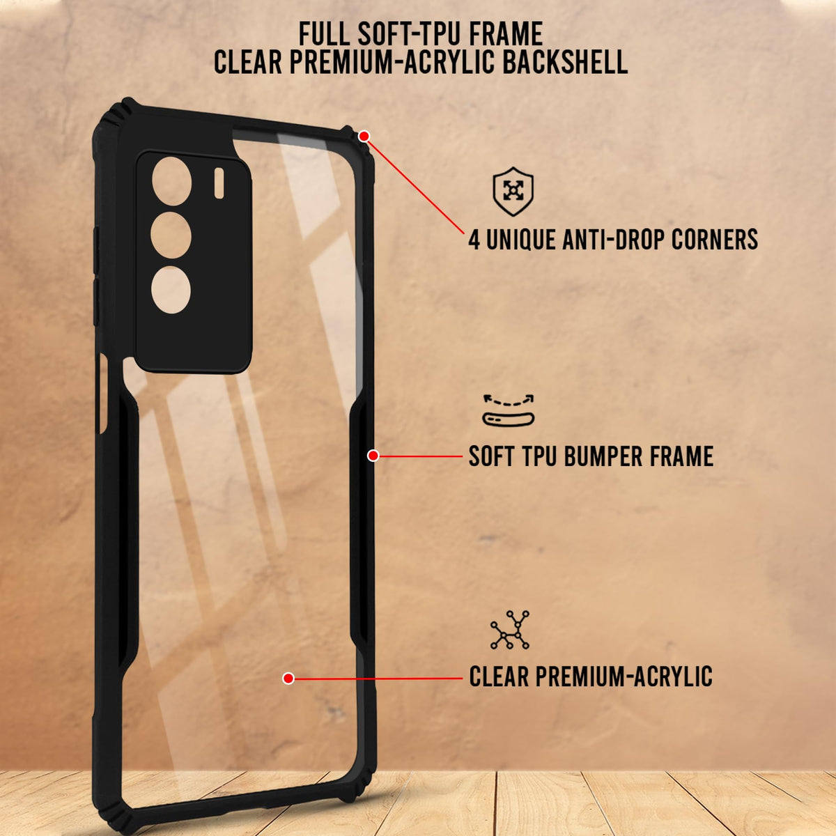 For Infinix Zero 5G Back Cover Case Hybrid (Shockproof with Polycarbonate Clear Panel | Professional Black)