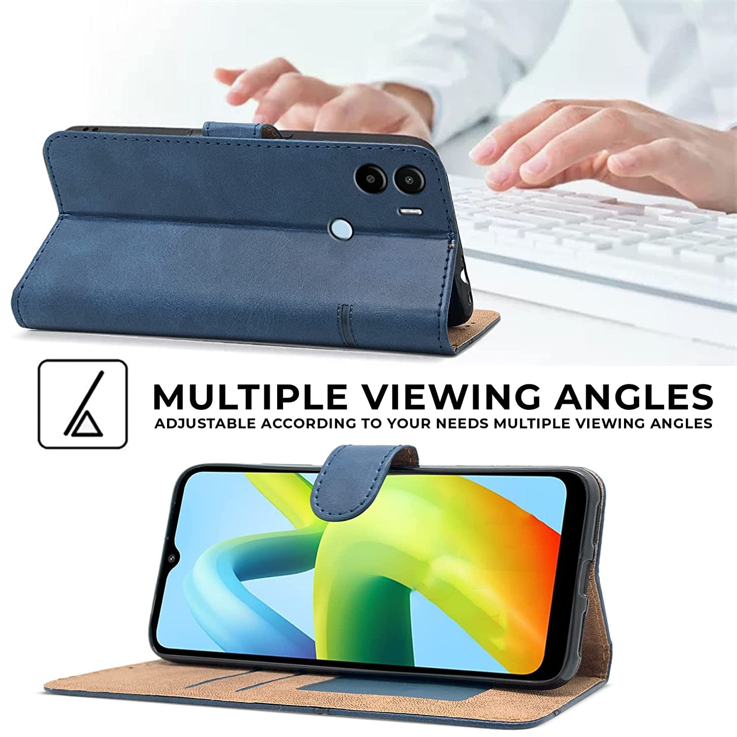 For Xiaomi Redmi A1 Plus | A2 Plus Flip Cover Case (Stitched Leather Finish | Inner TPU | Foldable Stand | Wallet Card Slots)
