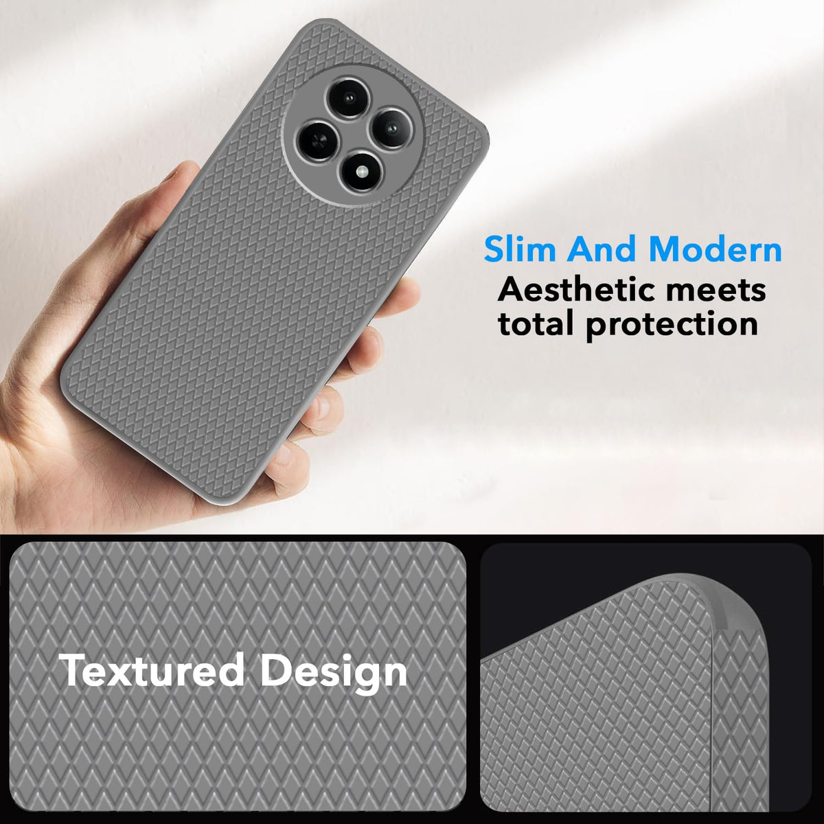 For Realme 12 | Realme 12X Back Cover Case (Liquid Silicone | Side Grip | Camera Protection)