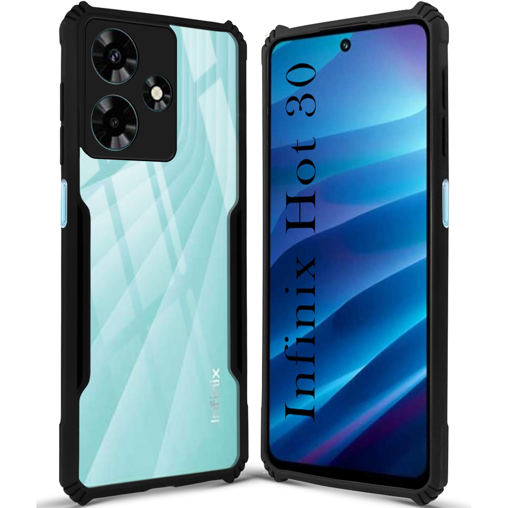 For Infinix Hot 30 Back Cover Case Hybrid (Shockproof with Polycarbonate Clear Panel | Professional Black)