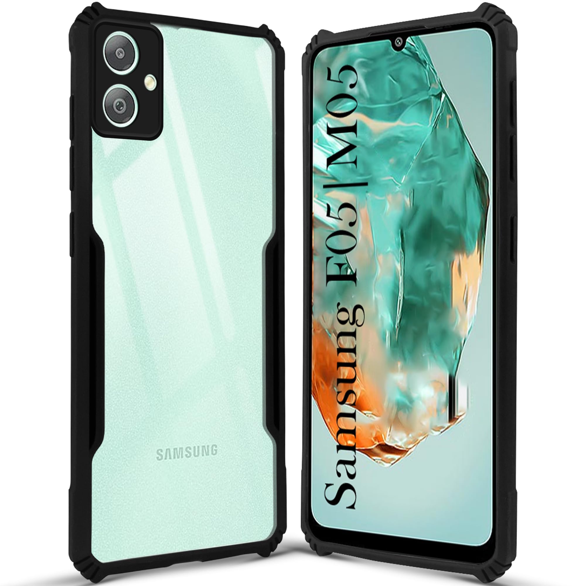 For Samsung Galaxy F05 | M05  Back Case Cover (Shockproof with Polycarbonate Clear Panel | Professional Black)