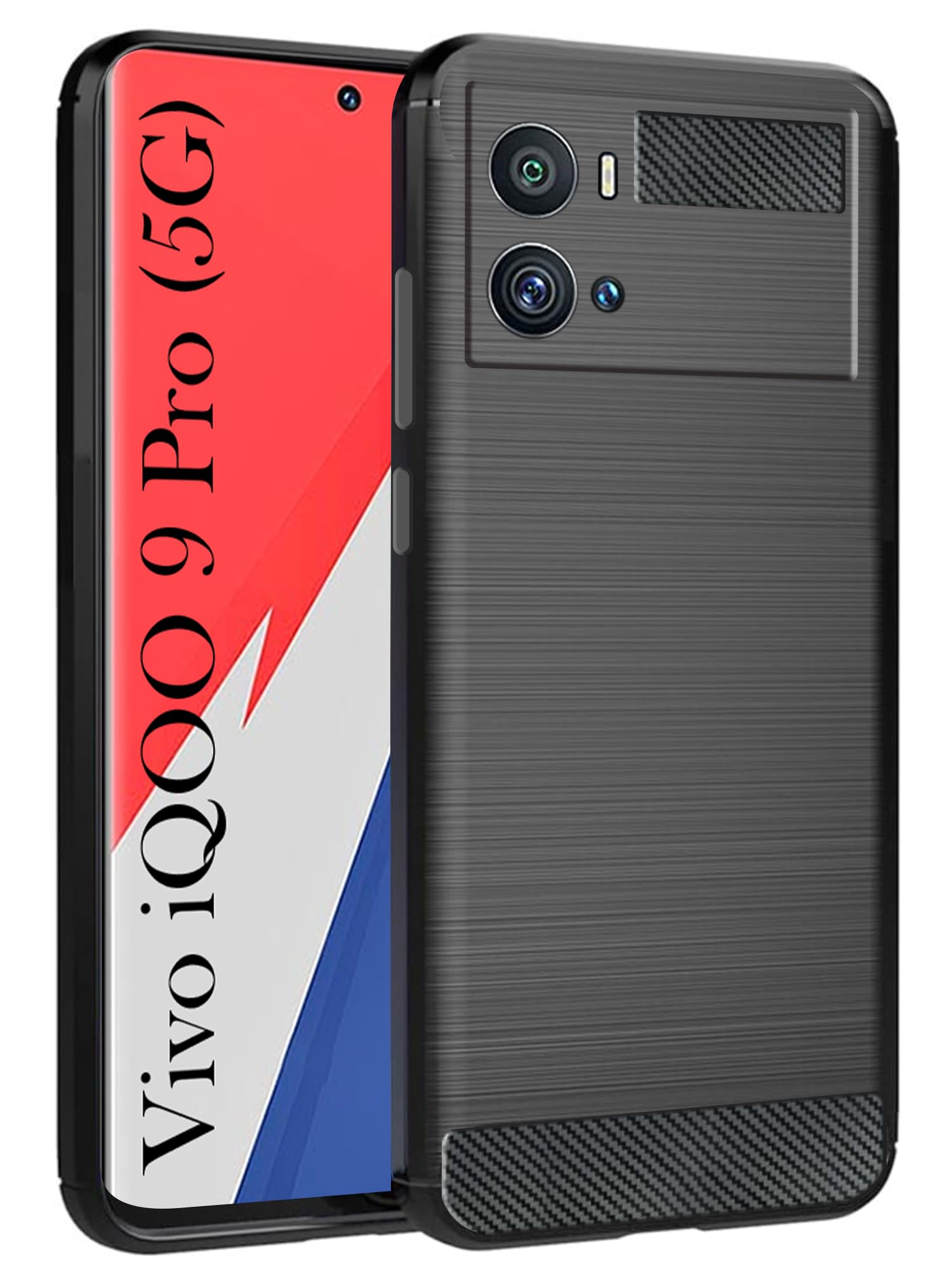 For Vivo IQOO 9 Pro Back Cover Case ( Hybrid Armor Case | Carbon Fiber Shockproof | Soft and Flexible | Black )