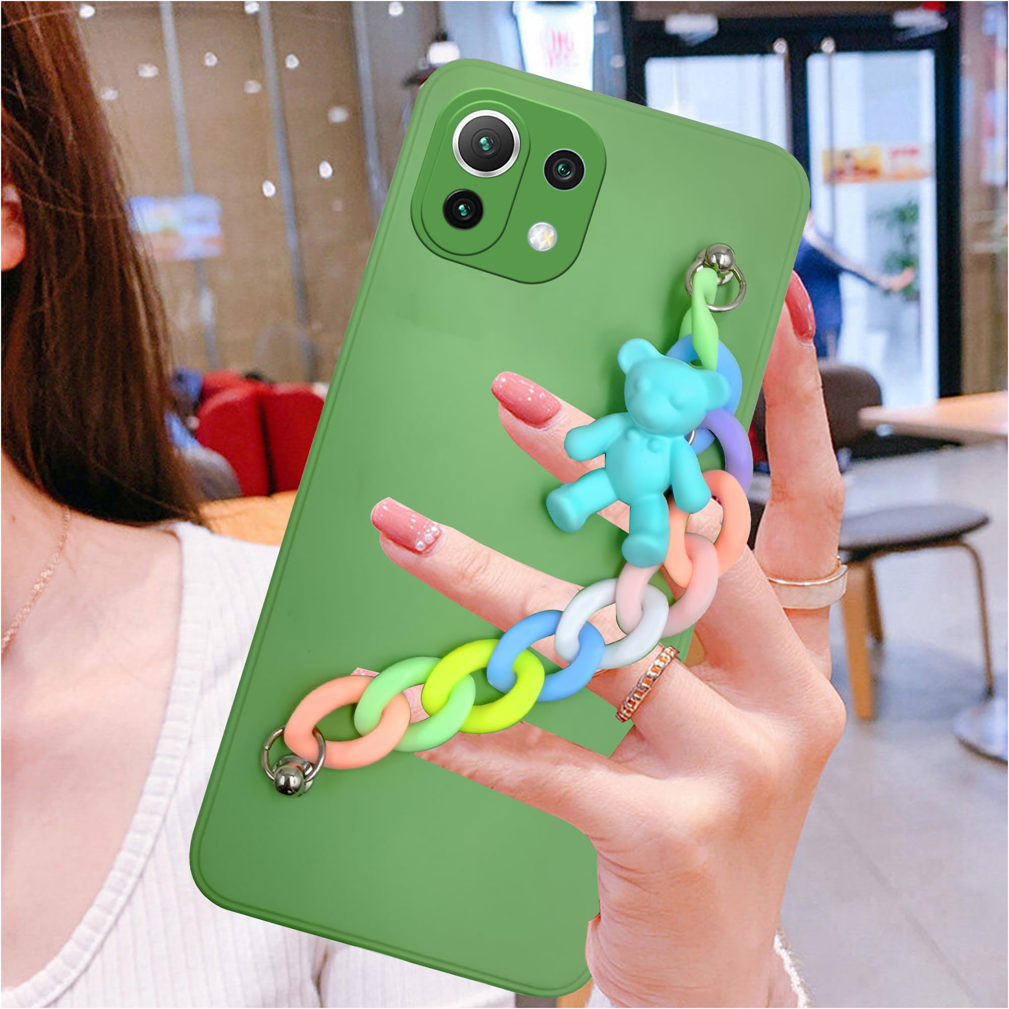 For Xiaomi 11 Lite 5G NE Back Cover Girls Case with Bracelet (Wrist Hanging Chain | Teddy Toy Cartoon)