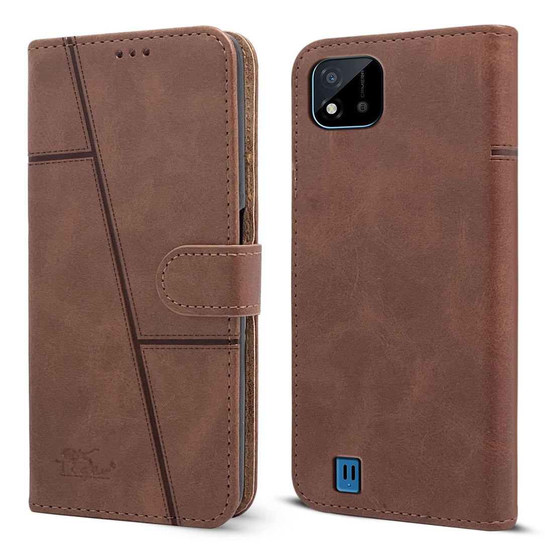 For Realme C20 | Realme C20A Flip Cover Case ( Stitched Leather with Magnetic Closure | )