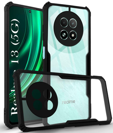 For Realme 13 Back Cover Case ( Shockproof with Polycarbonate Clear Panel | Professional Black)