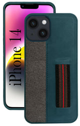 For Apple iPhone 14 Back Cover Case (Professional PU Leather | Strip Chain Holder Socket | Black)