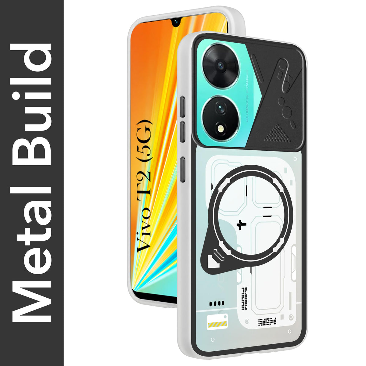 For Vivo T2 Metallic Back Cover Case (Metallic Camera Protection & Buttons | Translucent Milky Shade | Hard Polycarbonate)