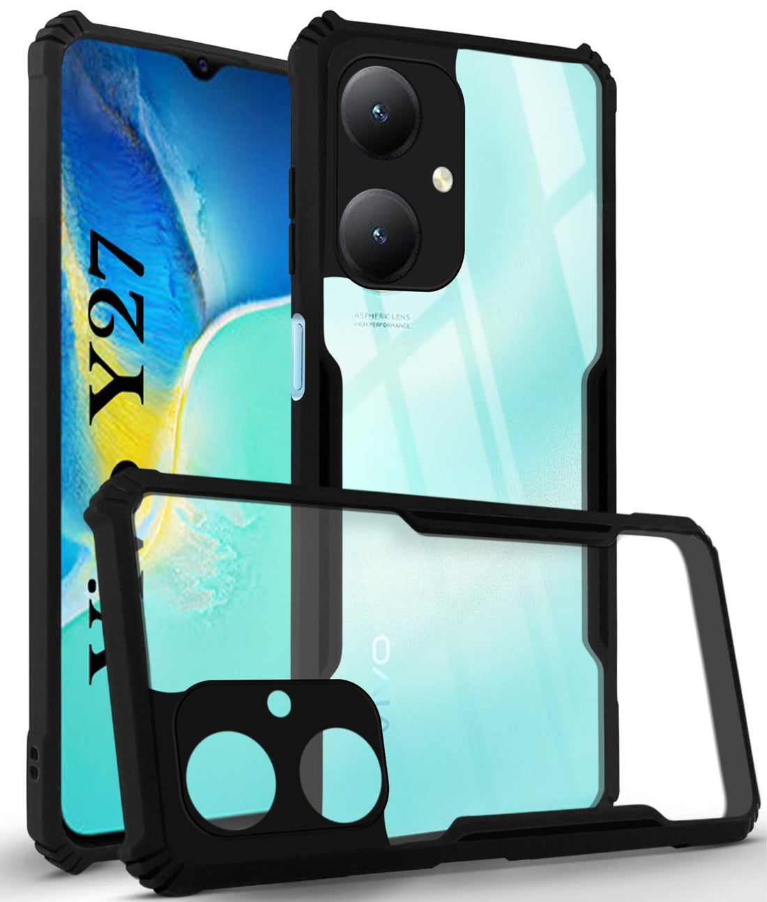 For Vivo Y27 Back Cover Case (Shockproof with Polycarbonate Clear Panel)
