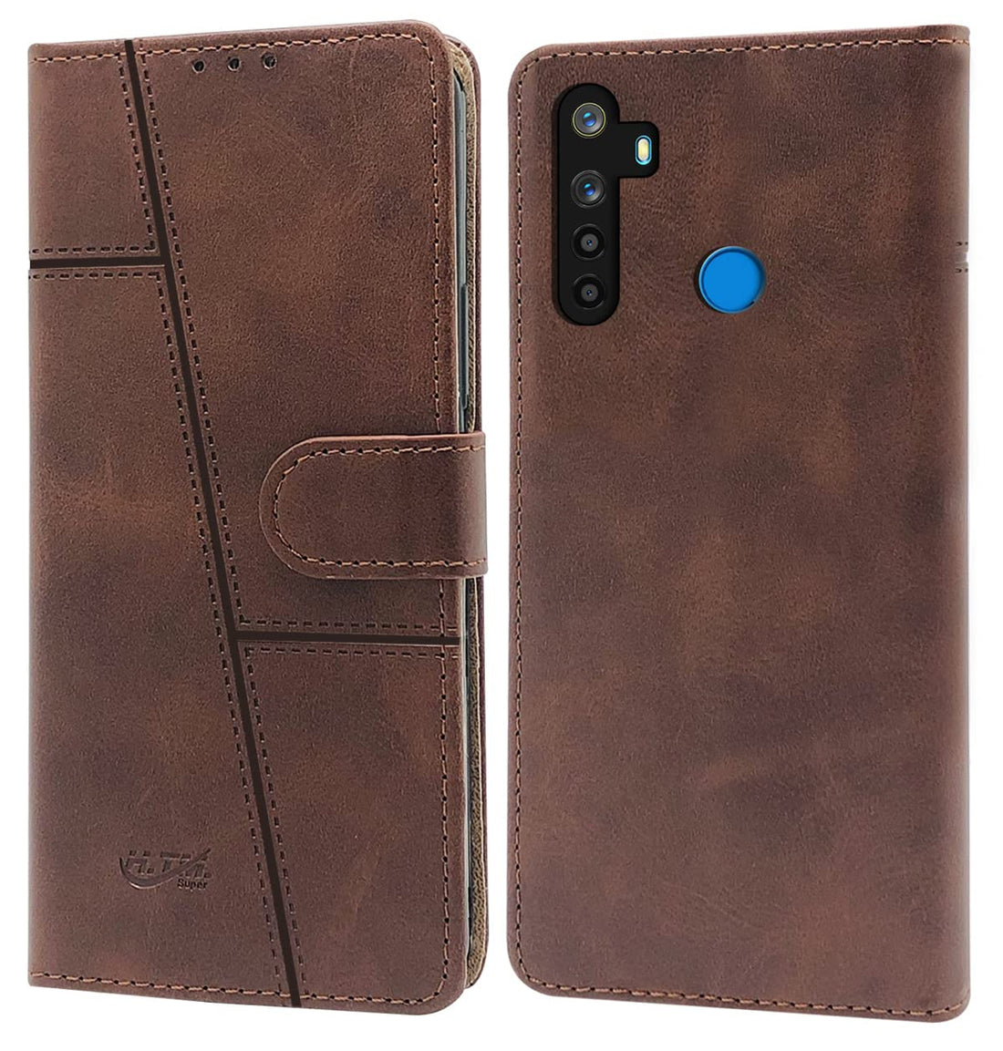 For Realme Narzo 10 Flip Cover Case (Stitched Leather Finish | Magnetic Closure | Inner TPU | Foldable Stand | Wallet Card Slots)