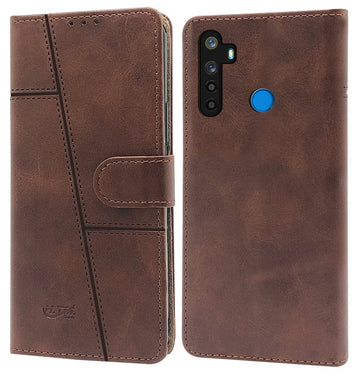 For Realme Narzo 10 Flip Cover Case (Stitched Leather Finish | Magnetic Closure | Inner TPU | Foldable Stand | Wallet Card Slots)