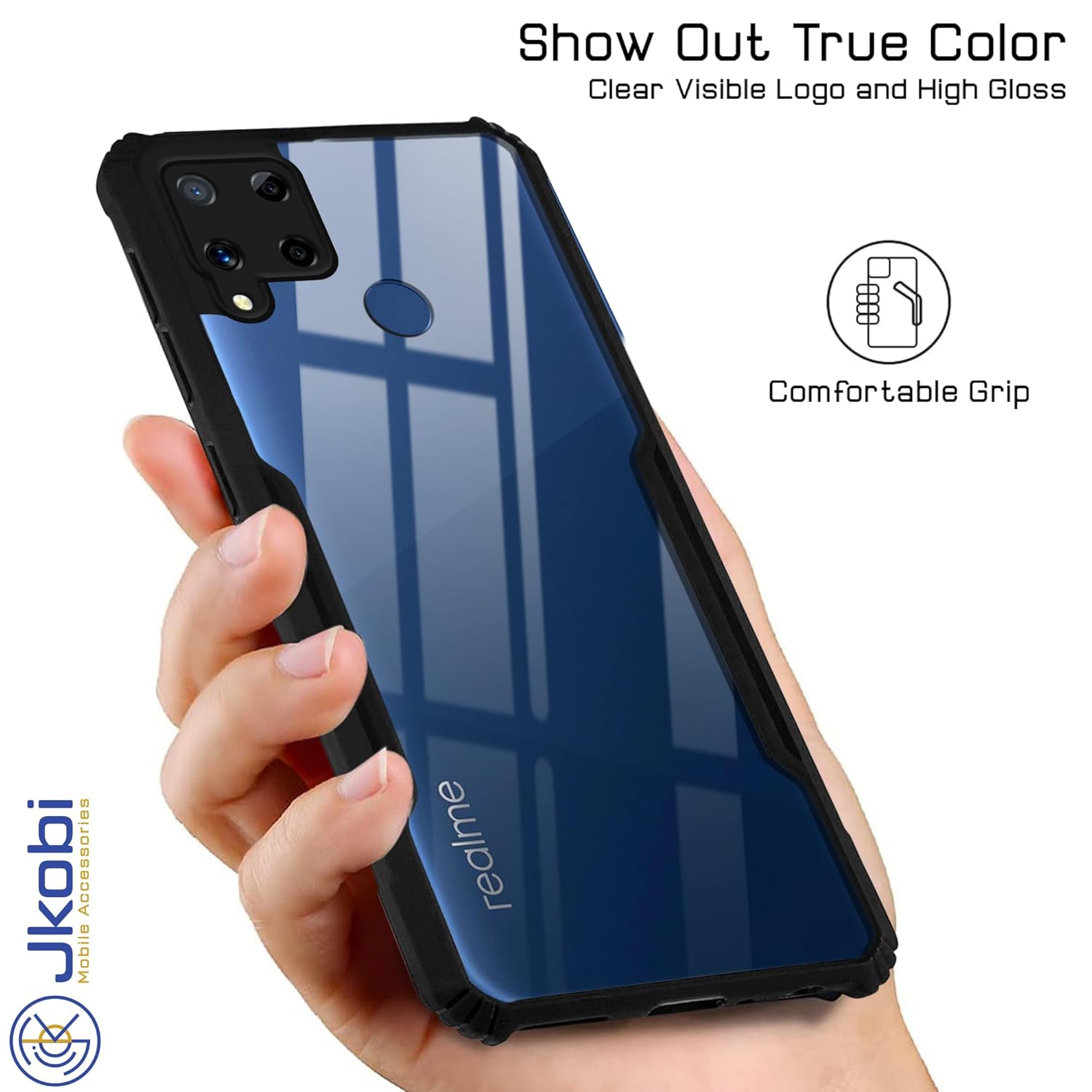 For Realme C15 Back Cover Case (Shockproof with Polycarbonate Clear Panel)
