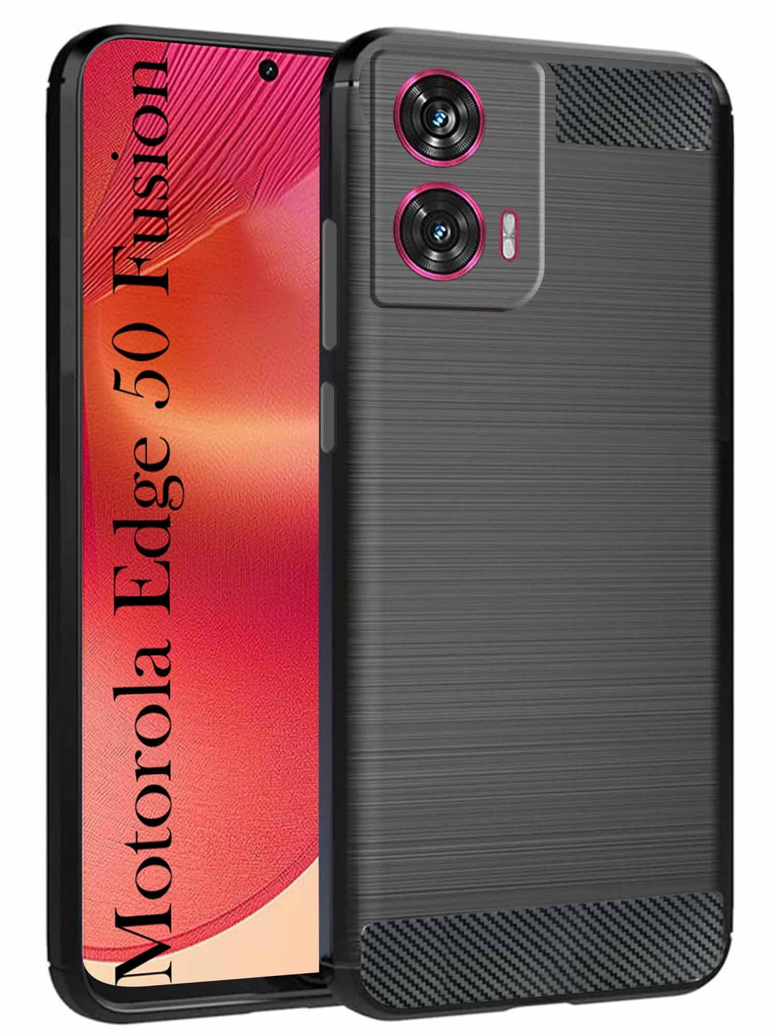 For Motorola Moto Edge 50 Fusion Back Cover Case ( Hybrid Armor Case | Carbon Fiber Shockproof | Soft and Flexible | Black )